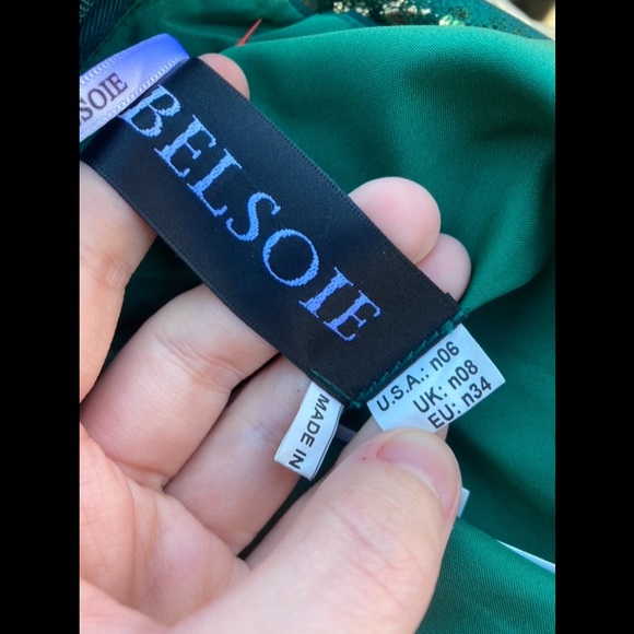 Belsoie Green Lace Ethereal Classic Formal Prom Dress - Picture 4 of 11